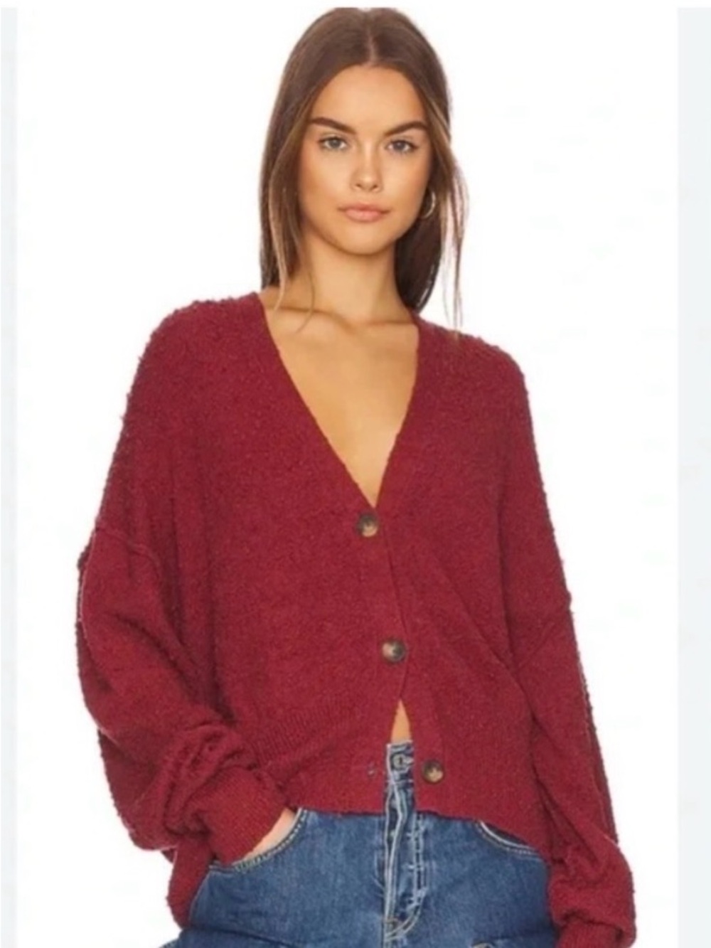 Free People Found My Friend Cardigan Crop Knobby Knit Sweater in Deep Mocha M